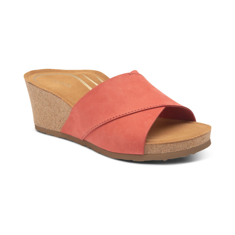 Aetrex Womens Cora Slide-On Wedges Coral - wPt3XKL0F